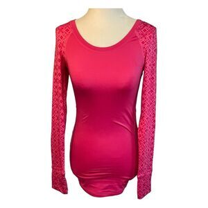 Jockey Performance Running Tee Pink Floral Nylon Long Sleeve Crewneck XS